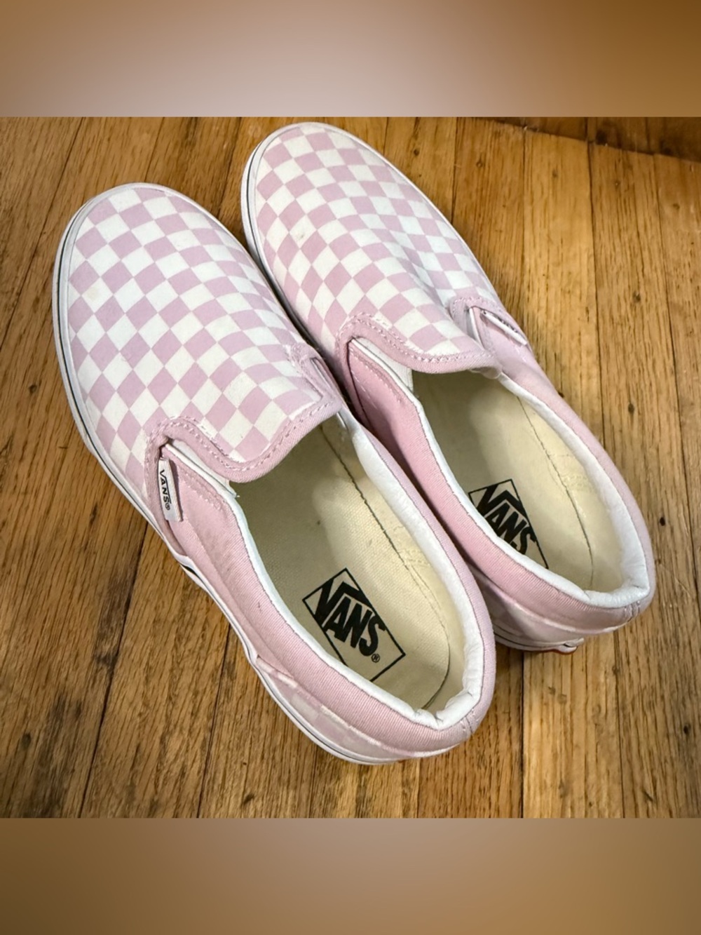 Vans Girl's Classic Slip-On Checkerboard Pink Sneakers - Size 5